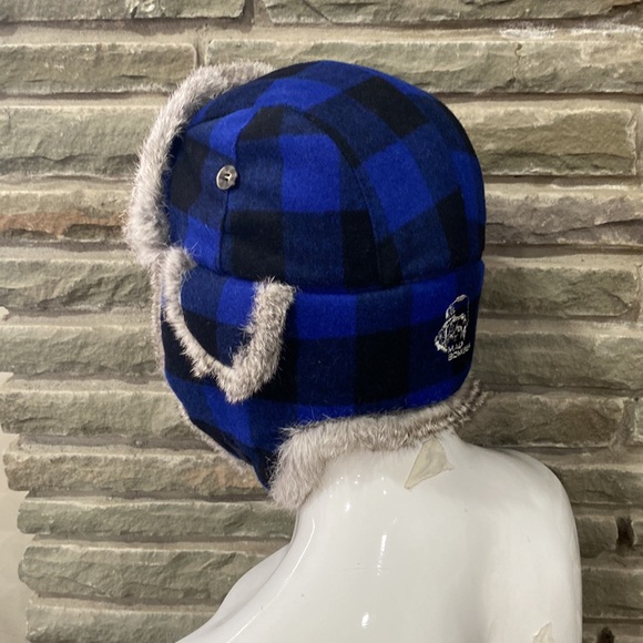 Mad Bomber Trapper Hat, Blue & Black Plaid, Large - Picture 6 of 13
